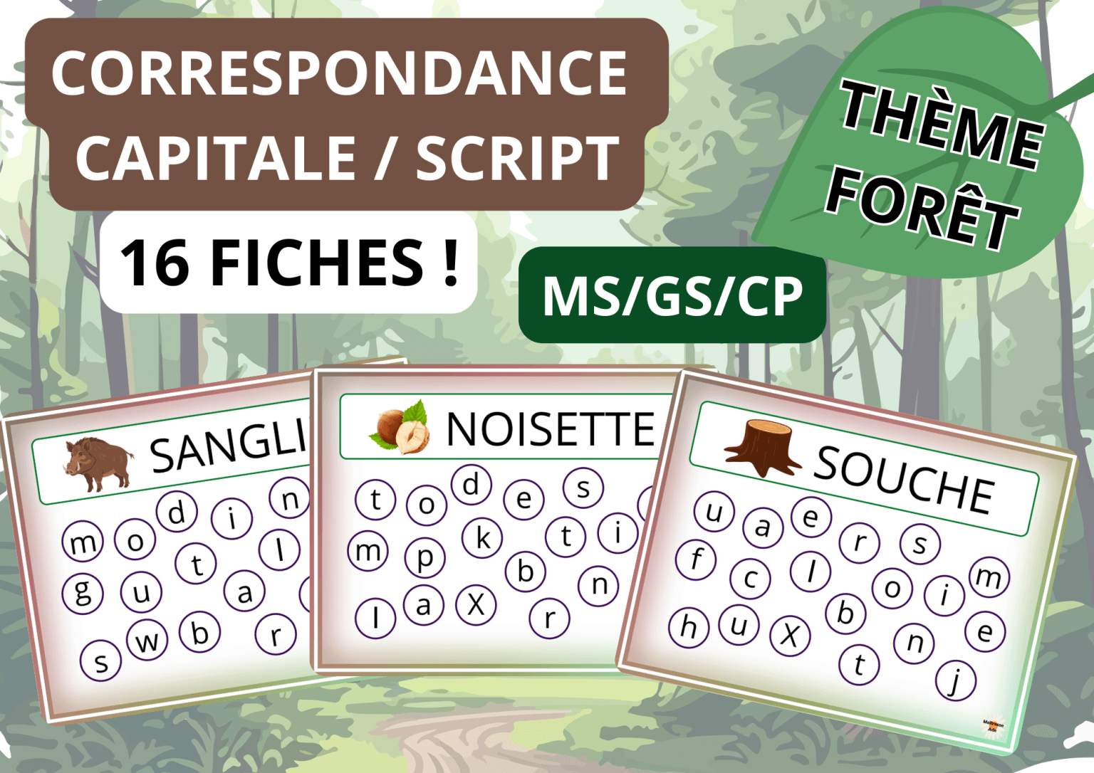 🌳 Atelier/jeu – MS/GS/CP – 16 cartes – Lettre en capitale/script ...