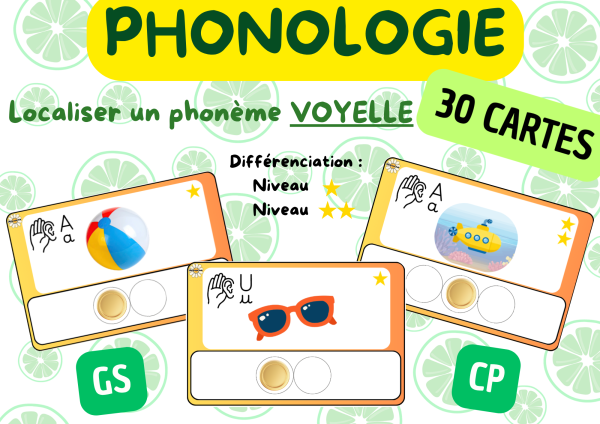 Apercu 30 CARTES Mots localiser phoneme voyelle GS ete