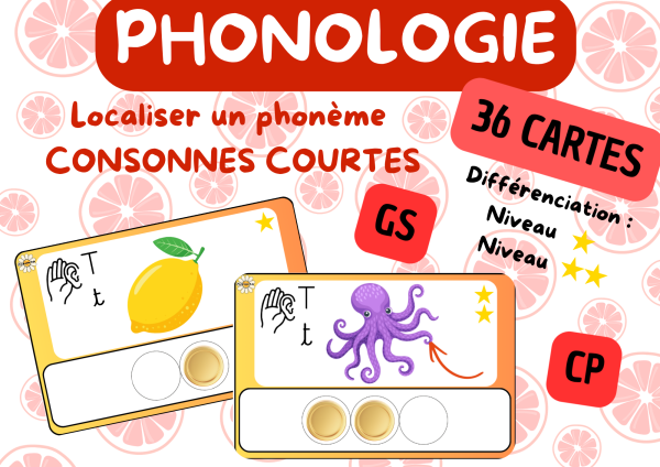 Apercu 36 CARTES Mots localiser phoneme court GS CP ete