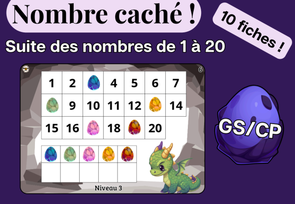 Apercu Atelier jeu Suite des nombres GS CP 1 a 20 10 activites tire du PACK