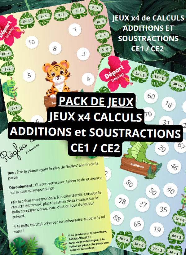 Apercu PACK Jeu de plateau Additions soustractions CE1 CE2