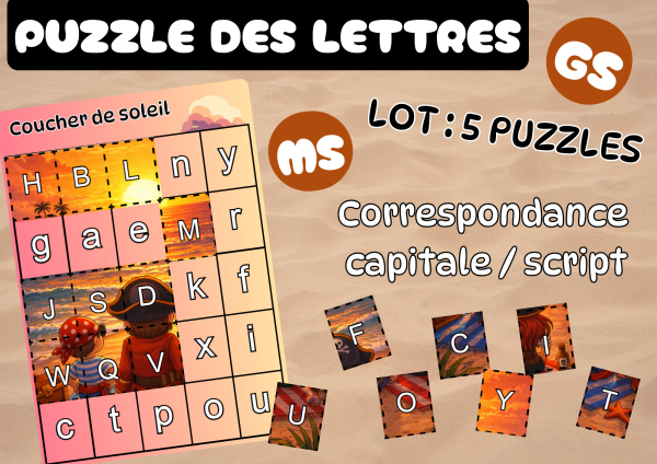 Apercu Puzzles des lettres en script ete plage ocean mer ms gs cp script 1