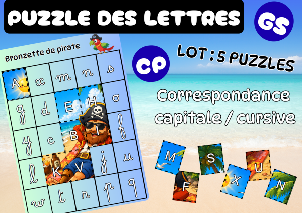 Apercu Puzzles des lettres en script ete plage ocean mer ms gs cp script
