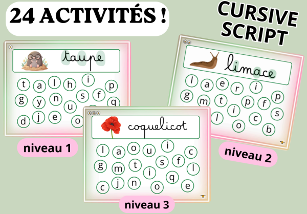Apercu atelier jeu gs cp 24 fiches lettre en script cursive printemps