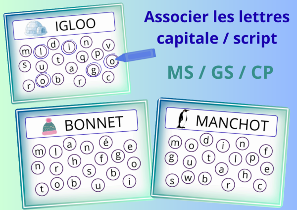 Apercu atelier jeu ms gs cp lettres en capitales script hiver banquise