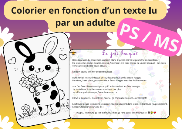Apercu histoires Fiche Jeu Je lis tu colories PS MS printemps