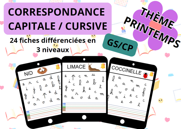Apercu jeu differencie lecture et ecriture gs cp printemps capitale cursive