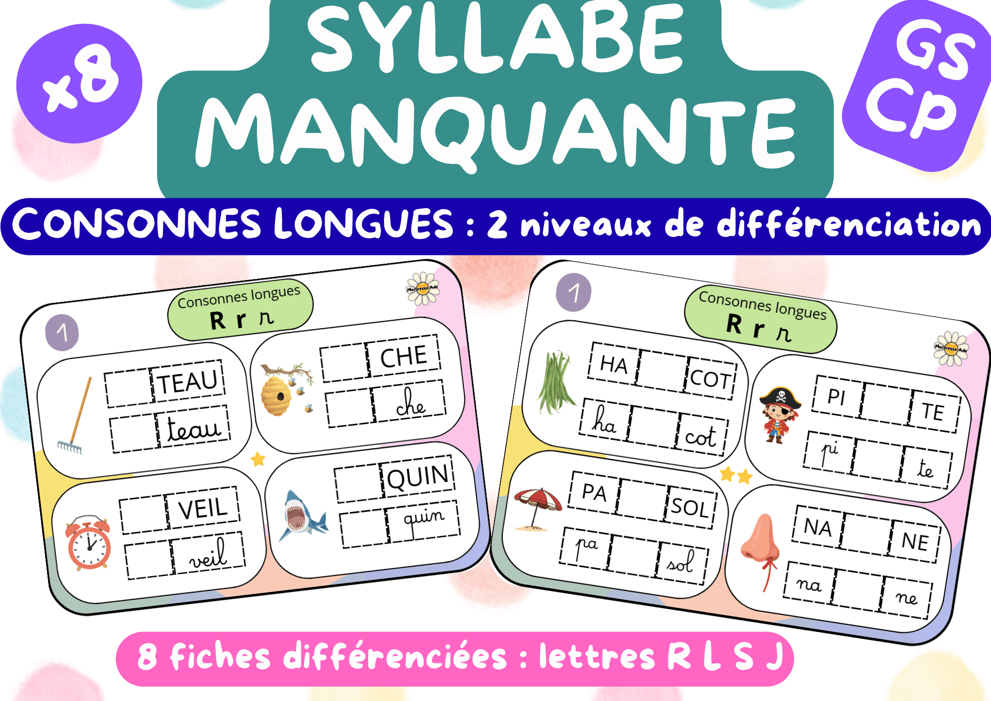  PHONOLOGIE 8 Fiches Syllabes Manquantes Consonnes Longues R L 