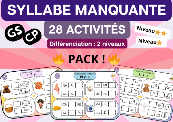 Aperçu pack Syllabe manquante GS CP été mer océan