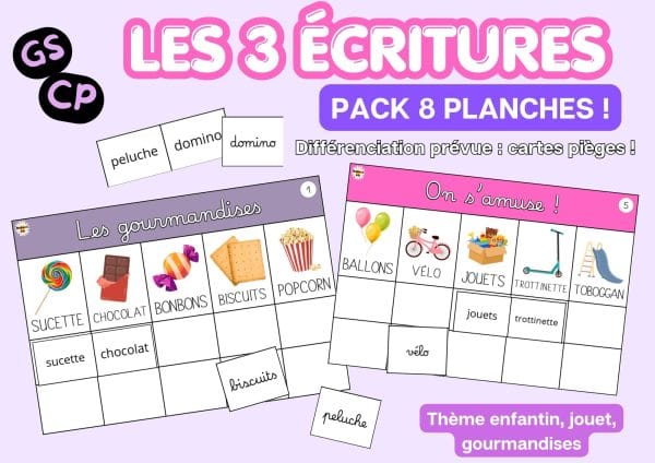 Aperçu les 3 écritures mots en 3 costumes GS CP jeu jouet amuse enfant