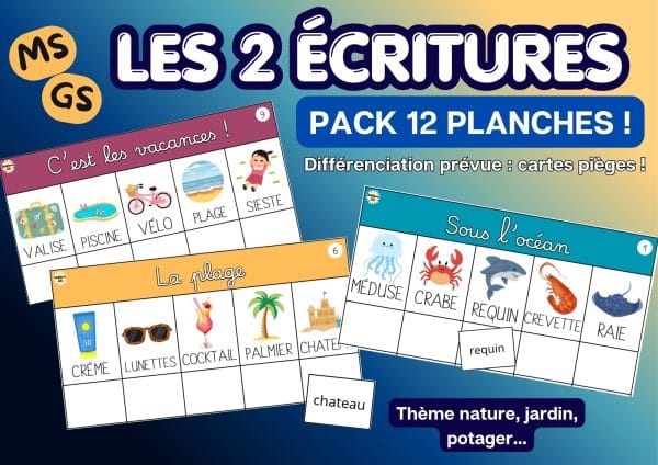 Aperçu les 3 écritures mots en 3 costumes GS CP plage océan mer été (1)