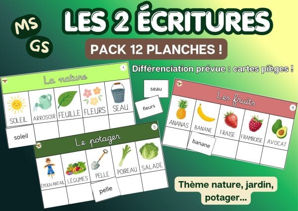 Aperçu les 3 écritures mots en 3 costumes MS GS nature jardin potager