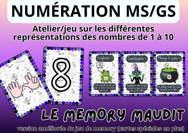 Aperçu Memory maudit Représentations des nombres MS GS 0 à 10 Halloween sorcières