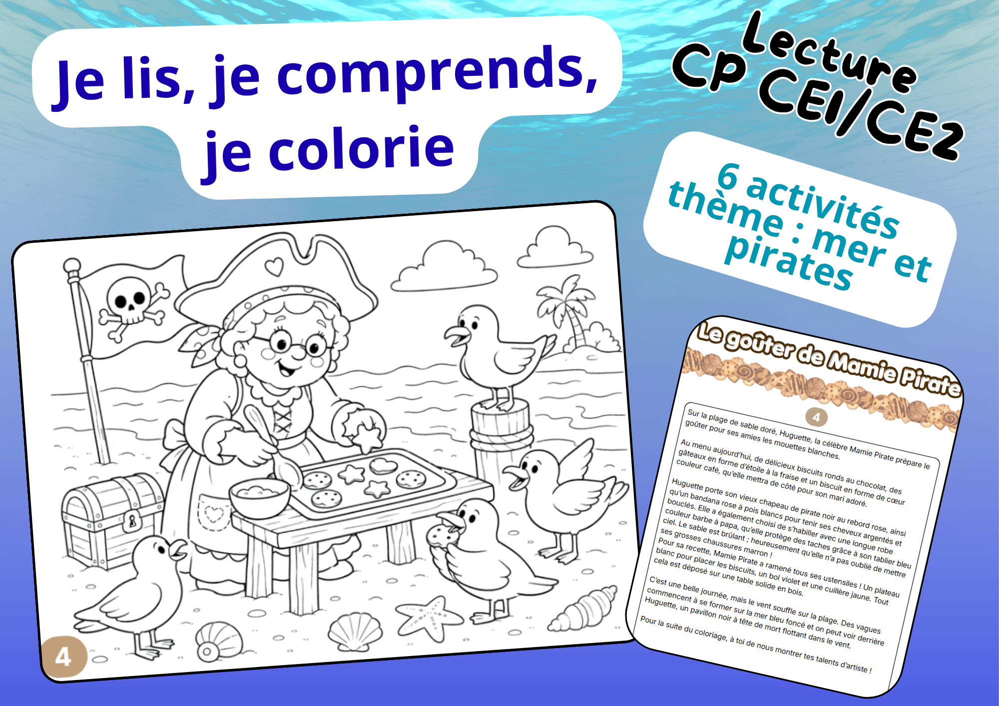 Aperçu je lis je colorie mer CP CE1 CE2