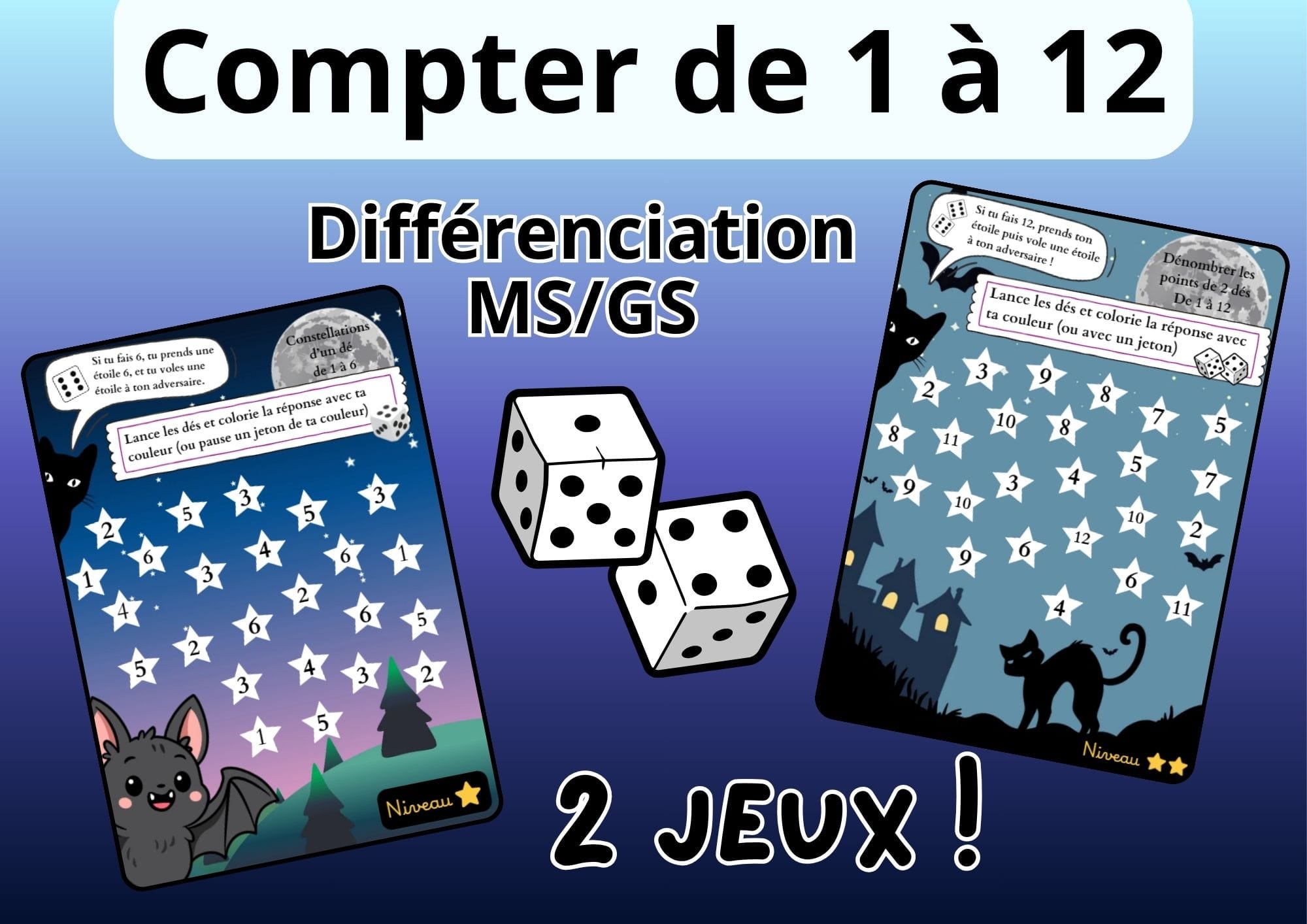 Aperçu jeu de dés compter numération sorcier sorcière gs ms maths